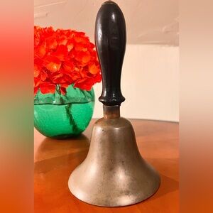 Collectible Vintage School Bell, Brass, Wooden Handle, Antique Classroom Decor